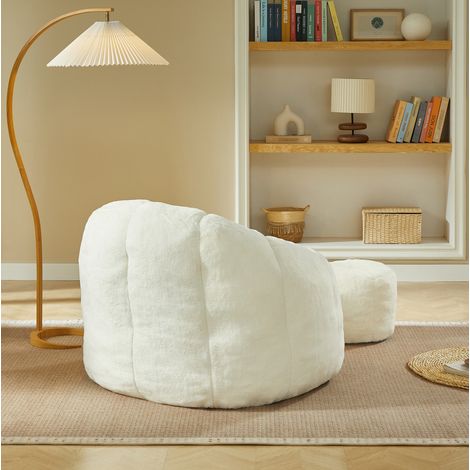 Pouf fauteuil adulte 105x105x70 cm mousse et polyester crème, avec tabouret, pour salon – MEUBLIV (1/5)