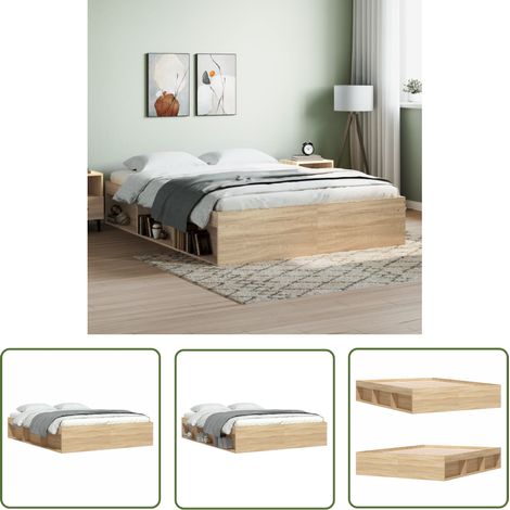 The Living Store Cadre de lit sans matelas chêne sonoma 140x200 cm - Cadre De Lit - Lit Double - Lit Design - Lit Moderne - Meuble Chambre (1/5)