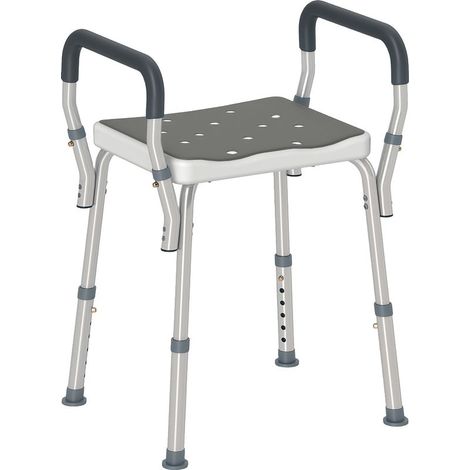 Tabouret de douche pour personnes âgées et handicapées avec accoudoirs, hauteur réglable, patins antidérapants, gris (1/5)