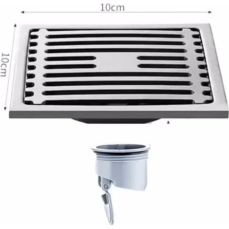 (Brilliance-Single)10CM Square Floor Drain Anti-odor, Stainless Steel Floor Drain with Removable Cover, Shower Floor Drain for Bathroom Laundry (1/4)