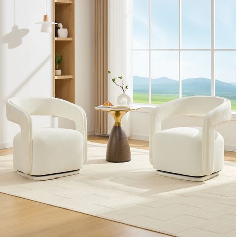 Fauteuil pivotant 360° chenille blanc Barrel Chair OKMYHOME (1/4)