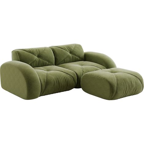 Divano modulare 2 posti con pouf in ciniglia verde MODENUIT (1/5)