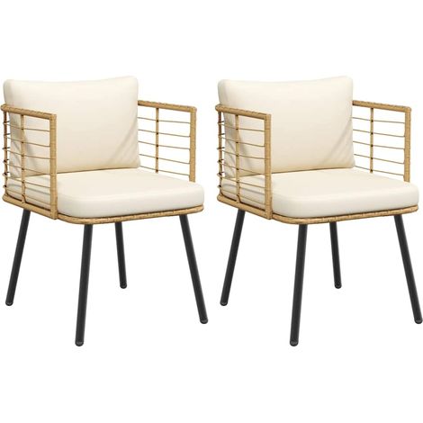 Gartenstühle 2 Stk. mit Kissen Natur Poly Rattan