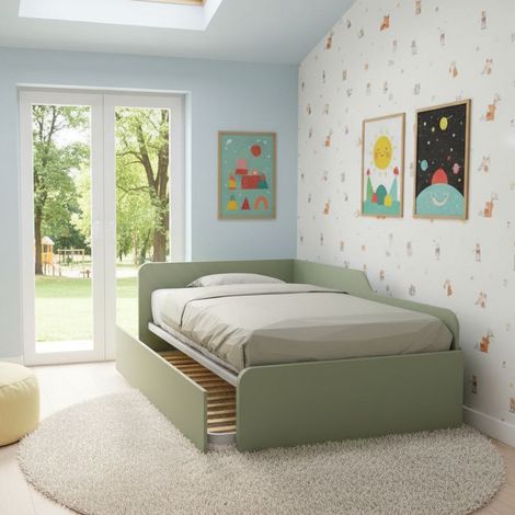 Divano letto piazza e mezza 120x190 con spalliera e secondo letto estraibile - Salvia