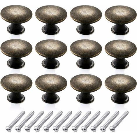 Set of 12 Vintage Round Knobs for Dressers, Retro Antique Brass Furniture Knobs for Kitchen Drawers (30mm, Bronze) (1/4)