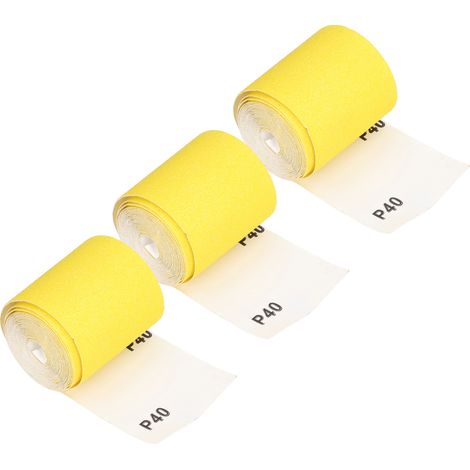 Rouleau Abrasif Grain 40 pour Ponçage Bois et Finition - 3 Rouleaux Papier de Verre Jaune (1/5)