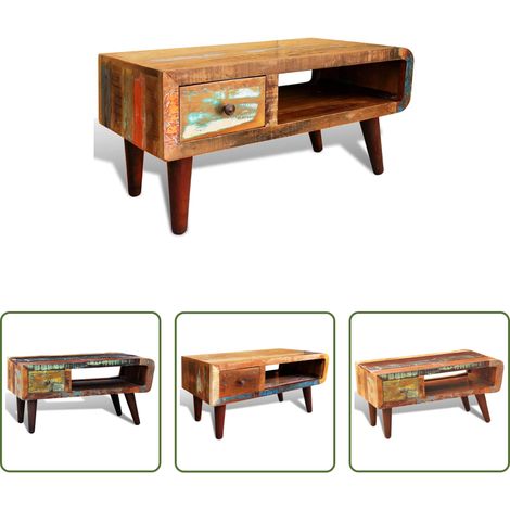 Meuble vintage -  Table basse avec bord incurvé et 1 tiroir Bois de récupération (1/5)