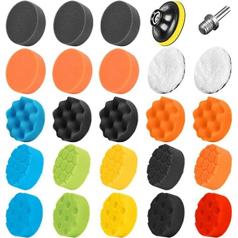 25 pièces 80mm Polissage Pad Éponge de Polissage Éponge polir Kit pour avec M14 Foret pour Voiture Ponçage Polissage pour RO/DA Double Action polisseuse Polissage