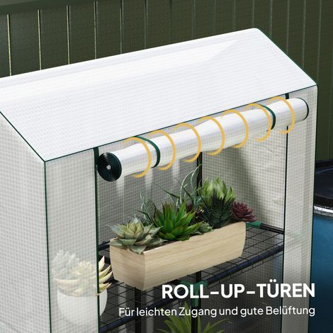 Serre de jardin avec étagères et porte coulissante, tunnel hivernal en acier, abri de culture pour balcon, serre à tomates avec protection UV 100x40x150cm, blanc, pour légumes, fleurs et plantes (1/5)