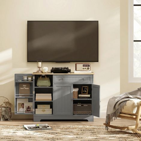 Credenza da cucina, mobile da cucina con 3 ripiani, anta, cassetto, ripiani regolabili per sala da pranzo, 105x40x83 cm, grigio