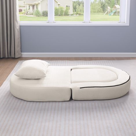 Sofá cama plegable convertible de tela beige con cojín 101 x 90 x 41 cm OKWISH (1/5)