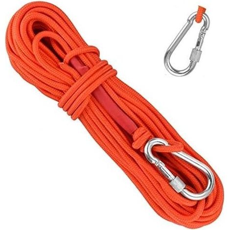 Corde escalade tressée en polypropylène 20M – Résistante à l'usure, corrosion et UV – Mousqueton en alliage d'aluminium inclus – Orange (1/5)