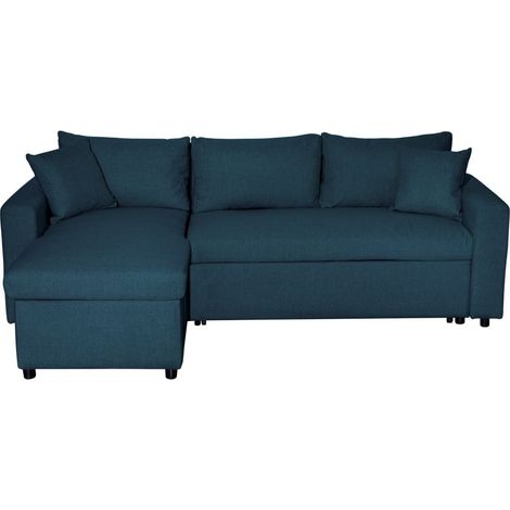 Canapé d'angle 4 places Convertible et Réversible MARIA avec Coffre en tissu - Bleu (1/5)