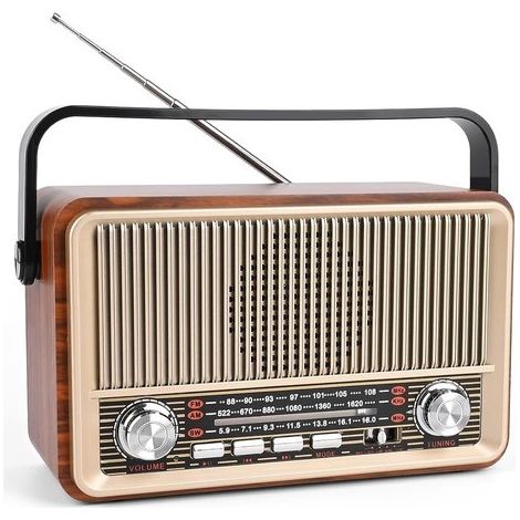 Radio retrò con Bluetooth, radio portatile AM/FM/SW con batteria da 1800 mAh, radio da cucina con connessione AUX, USB e scheda TF, per casa e campeggio (1/5)