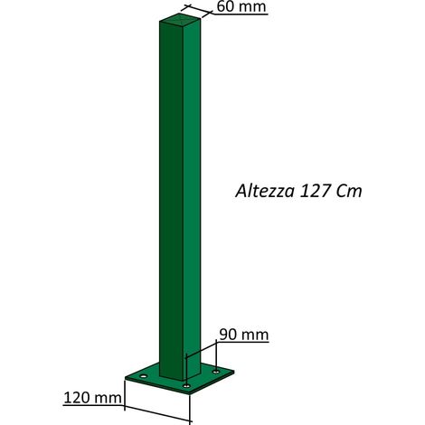 Paletto palo quadro quadrato plastificato 60x60 H. 107 cm per recinzione modulare staffa