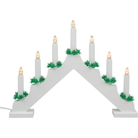 Bougeoir de l'Avent LED en bois laqué blanc avec 7 bougies LED blanc chaud, avec ampoule de rechange, câble de connexion avec interrupteur, décoration pour Noël, Avent (1/5)
