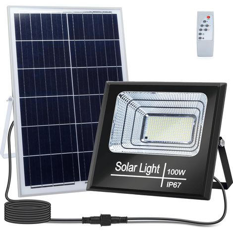 Spot LED avec Panneau Solaire 100 W 6 500 K IP67 avec télécommande (100 W 6 500 K)