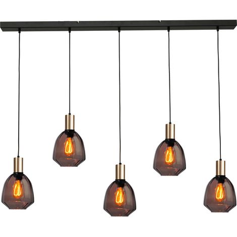Lampe suspendue 5 lumières - dorée - Porto avec des lunettes rouges Nicolette - 2711-05-02-130-5-13