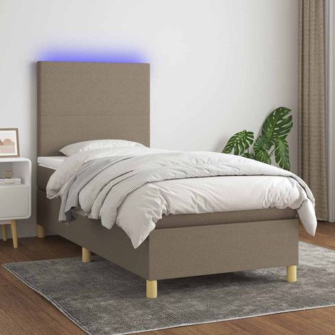 Cama box spring colchón y luces LED tela gris taupe 100x200 cm (1/5)