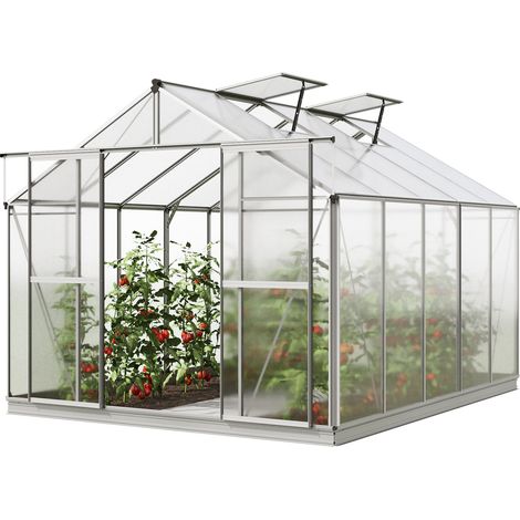 GFP Gewächshaus Orchidee 5 Alu-Rahmen 256 x 317 cm Polycarbonat Platten - mit Fundamentrahmen & automatischem Fensteröffner