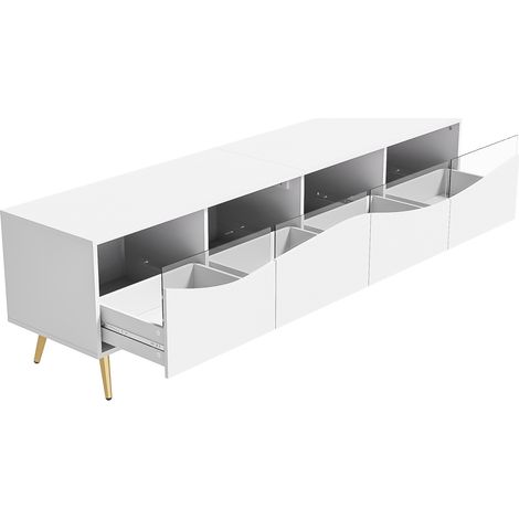 Mueble TV moderno 180 cm blanco con LED, frontales de vidrio y patas doradas (1/5)