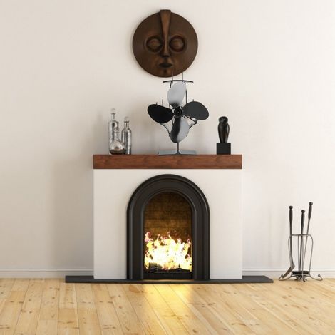 Ventilateur de poêle à 4 pales à combustion active, ventilateur de cheminée en aluminium à circulation de chaleur pour foyer au bois. (1/5)