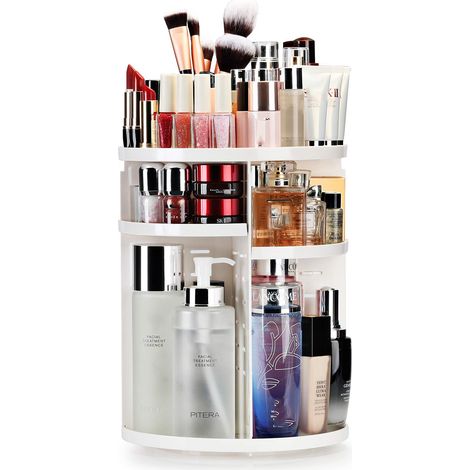 1 organisateur de maquillage rotatif, 360°, en plastique blanc, 23 x 31 cm, pour salle de bain ou chambre (1/5)