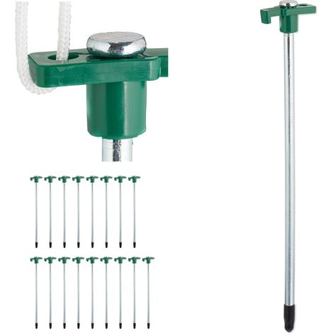 Relaxdays Set da 18 Picchetti, Pioli da Tenda, Ancoraggio su Terreni Duri, 25cm, Campeggio, Acciaio Zincato, Verde Scuro