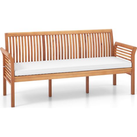 159cm Garden Bench 3-Person Porch Bench w/ High Backrest-Off White
