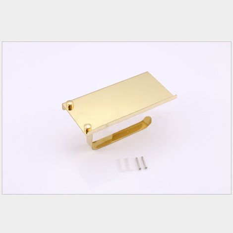 Stainless steel toilet paper roll holder, wall-mounted paper holder, brushed stainless steel with a gold finish, 18 x 9 x 6.5 cm (1/4)