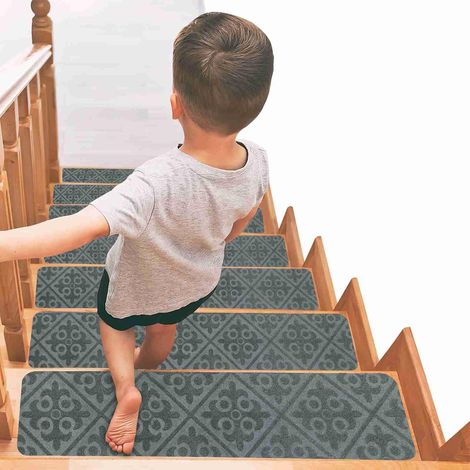 Tapis d'escalier antidérapant 15 Paquets de 8 "x30 pour Les marches en Bois, de sécurité antidérapant pour Les Personnes âgées et Les Enfants,Auto-adhésif Non résiduel(Gris Gaufré) (1/5)