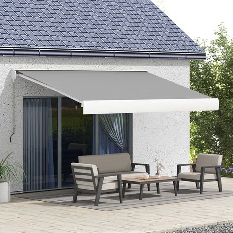 Store banne extensible électriquement/manuellement, coffre complet, télécommande, armature en aluminium, 4 x 3 m, gris clair