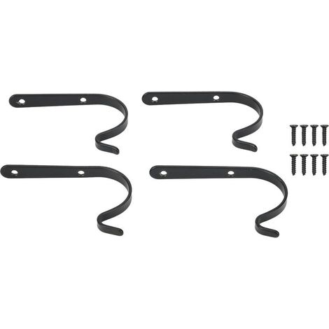 Lot de 4 supports muraux incurvés en fer à suspendre pour pots de fleurs, mangeoires à oiseaux, lanternes, plantes - Style vintage - Noir (1/5)