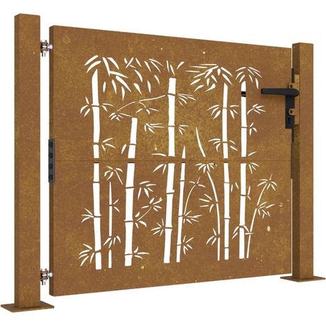 Portail de jardin 105x105 cm acier corten design de bambou vidaXL