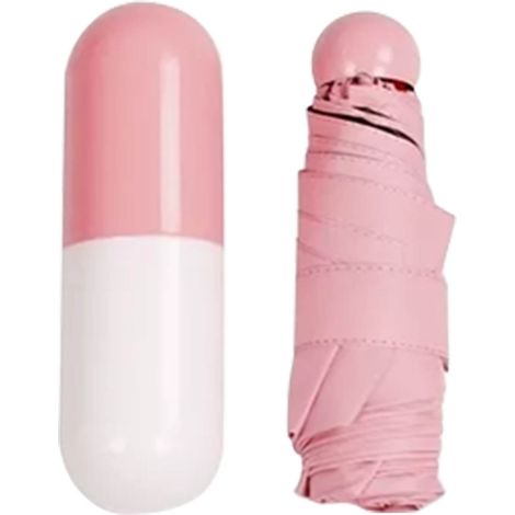 Parapluie de poche rose compact pliable, 6 baleines, idéal temps ensoleillé et pluvieux (1/5)