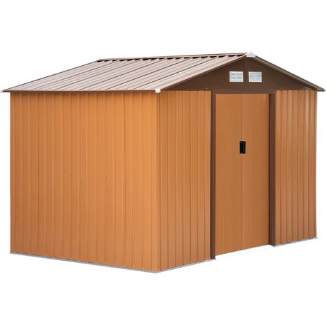 Cobertizo de jardín de exterior 4,9 m² 277x195x192 cm caseta de jardín con 2 puertas corredizas base refuerzo (suelo no incluido) amarillo (1/9)