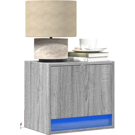 Wand-Nachttische mit LED-Leuchten 2 Stk. Grau Sonoma