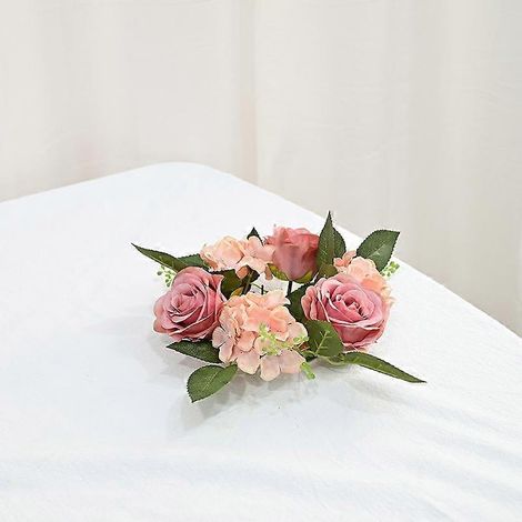 Couronne de fleurs artificielles en soie (1 pièce/20 cm) pour chandelier, guirlande de roses artificiellesrose clair (1/5)