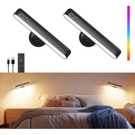 Lampada da parete ricaricabile da 6000 mAh, appositamente progettata per la camera da letto, con telecomando, colore nero, 18 colori RGB, set da 2.