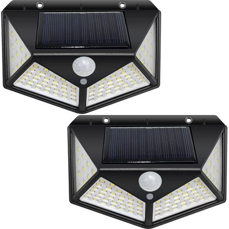 Solarlampe für den Außenbereich, 100 LED, Bewegungsmelder, wasserdichte Solarleuchte, IP44, kabellose Sicherheitslampe, Wandlampe für Garten, 2er-Set [Energieklasse F]
