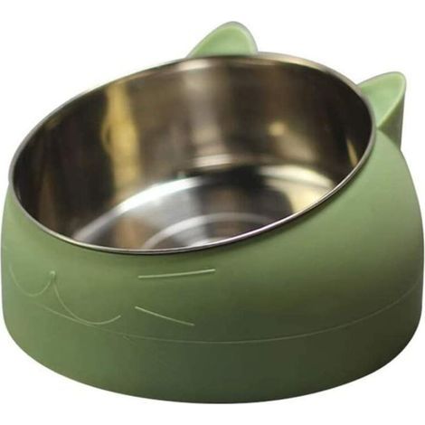 Comedero para gatos, comedero para mascotas de acero inoxidable con base antideslizante y alfombrilla de goma antiderrame, comedero grande para perros, color verde. (1/5)