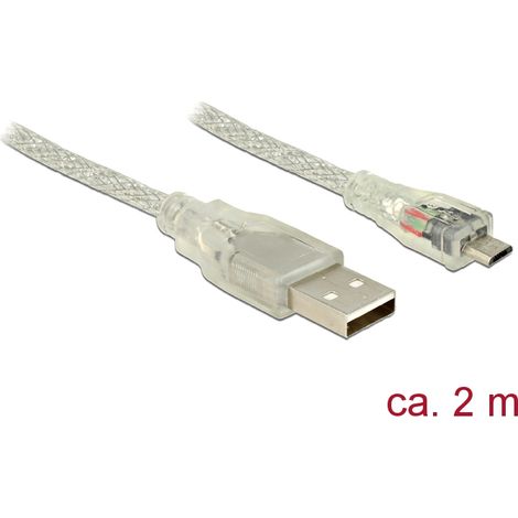 Delock cable usb 2.0 tipo-a macho  usb 2.0 micro-b macho de 2 m transparente