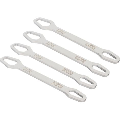 Clé universelle multifonctionnelle à double extrémité auto-serrante (lot de 4), dureté 60 HRC, réglable de 8 à 22 mm, couleur argent. (1/5)
