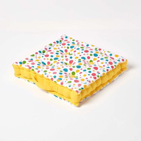HOMESCAPES Sitzkissen Polka Dots Bunt 100% Baumwolle, 40 x 40 x 10 cm