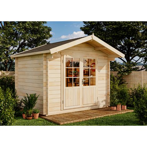 Alpholz Garten- und Gerätehaus Roger-34 Imprägniert Gartenhaus aus Holz, Holzhaus mit 34 mm Wandstärke, Blockbohlenhaus mit Montagematerial (1/4)