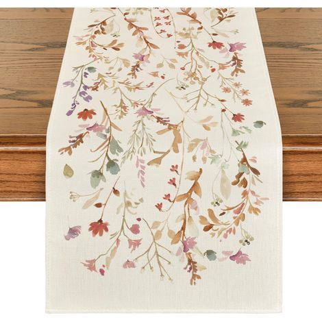 Chemin de table d'automne - Fleurs et feuilles - Décoration saisonnière de table de cuisine - Décoration intérieure - Vacances - Décoration de fête - 33x183cm (1/2)