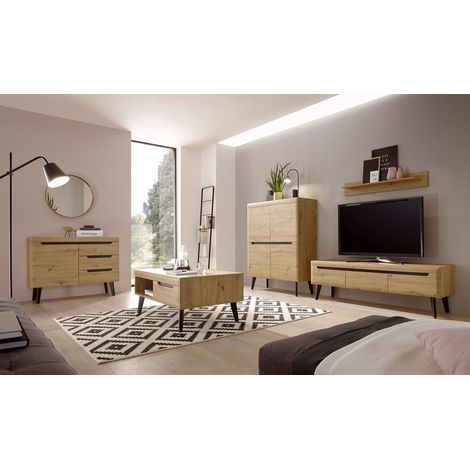 Wohnzimmer Set TIROL-61 in Eiche Artisan mit Schwarz skandinavisches Design, mit Couchtisch und Sideboard (1/5)