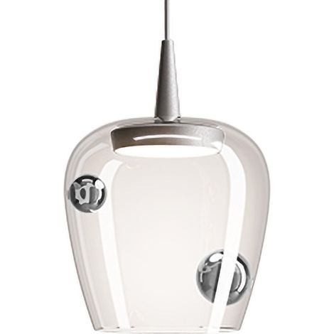 Zafferano Lampada a sospensione Bilia 230V LED 8W 3000K diffusore in vetro borosilicato soffiato a bocca colore Alluminio Argento diametro 18 cm