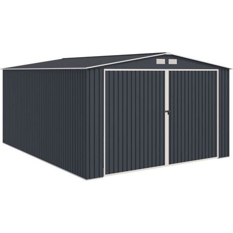 Garage métal 18,2 m² – Dimensions 3,80 x 4,80 m – Hauteur 2,32 m – Panneaux acier 0,25 mm – Double porte 295 x 198 cm