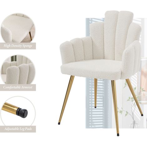 Wahson Lot de 2 chaises de salle à manger en fausse fourrure – Dossier ergonomique – Pieds en métal doré – Confort optimal – Blanc